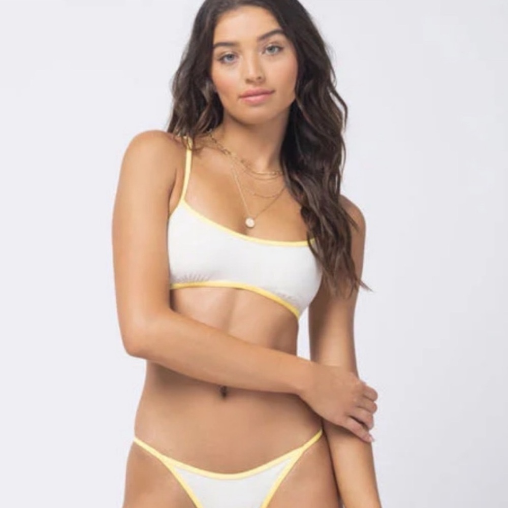 Lspace | Pamela Scoop Neck Racerback Bikini Top In Cream & Lemon Drop | Xs